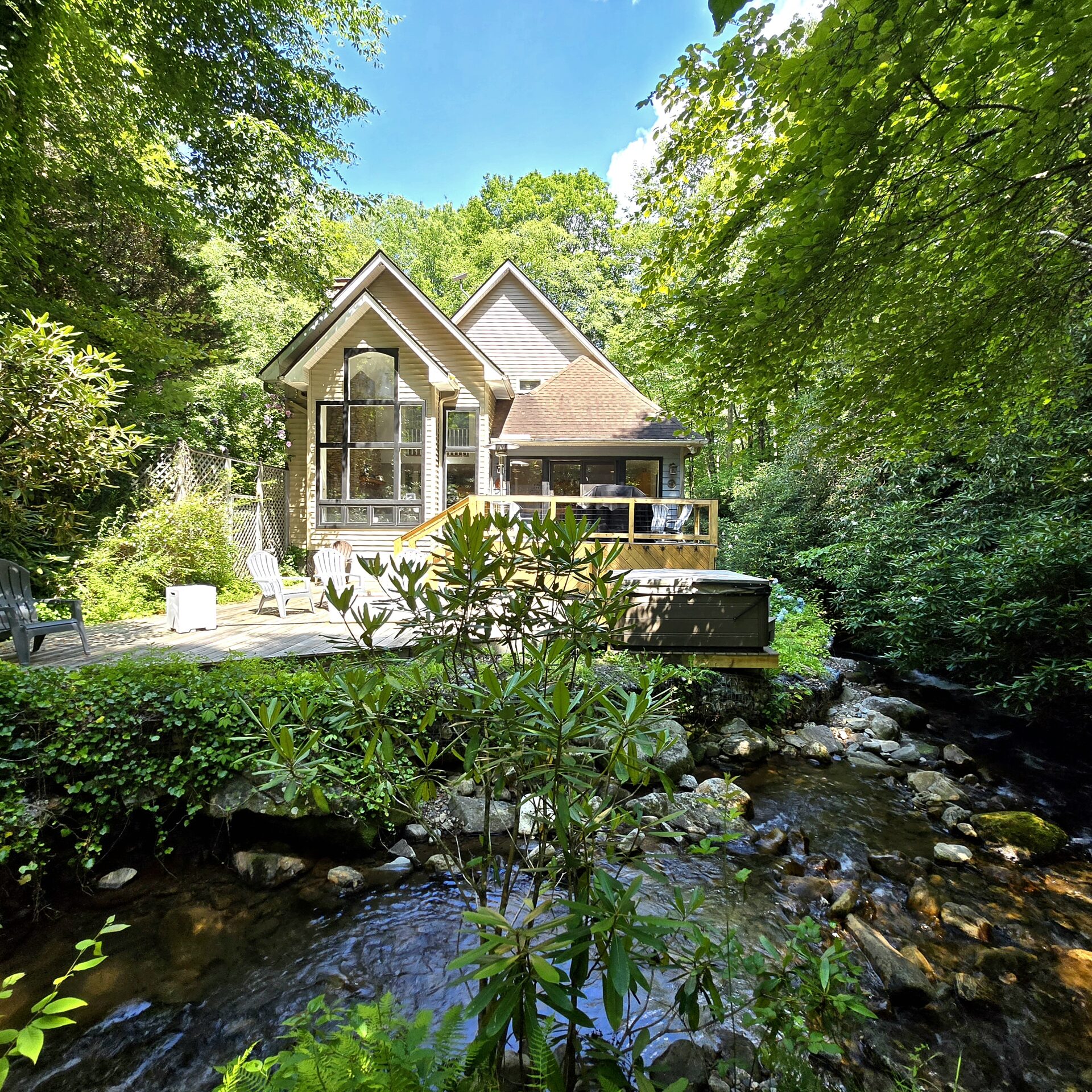 House for sale in Franklin, NC — creekside exterior view