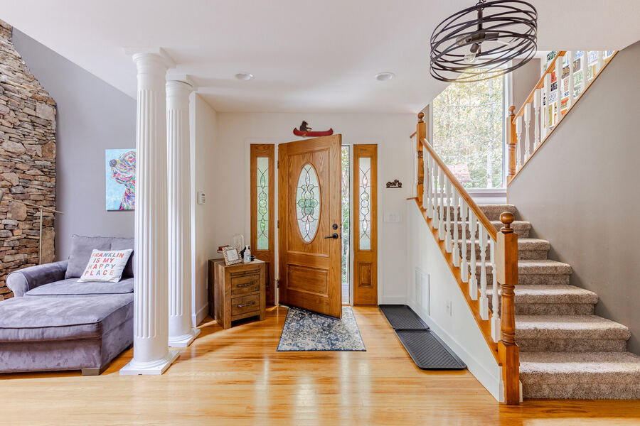 House for sale Franklin NC — entryway with stained glass door