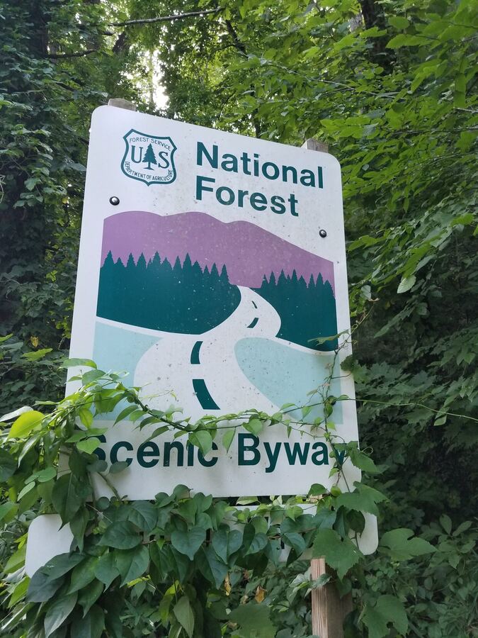 House for sale Franklin NC — National Forest Scenic Byway sign