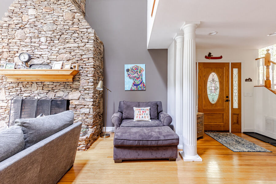 House for sale Franklin NC — stone fireplace and entryway